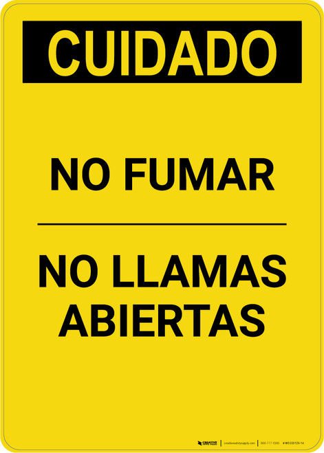 Caution: No Smoking No Open Flames Spanish - Portrait Wall Sign