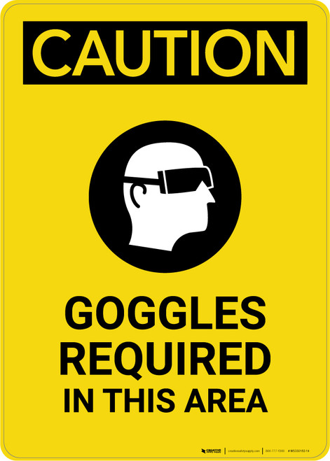 Caution: PPE Goggles Required in This Area With Graphic - Portrait Wall Sign