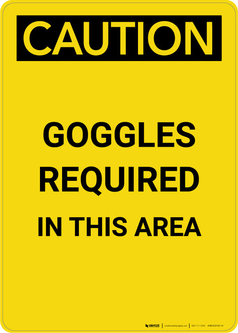 Caution: PPE Goggles Required in This Area - Portrait Wall Sign