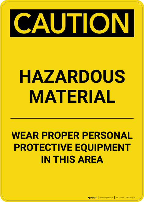 Caution: PPE Hazardous Material Wear PPE in This Area - Portrait Wall Sign