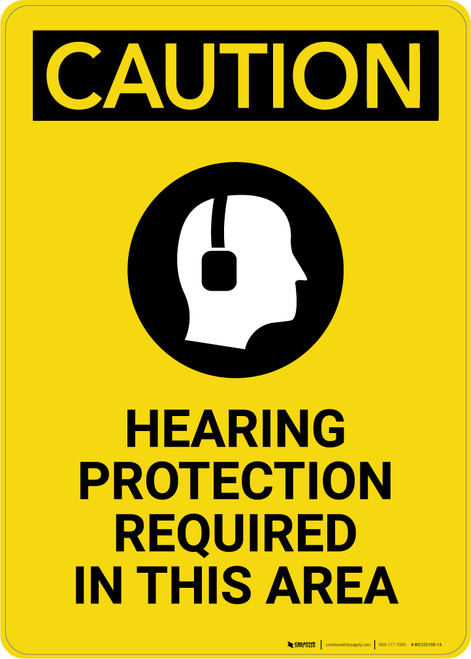 Caution: PPE Hearing Protection Required in This Area with Graphic - Portrait Wall Sign