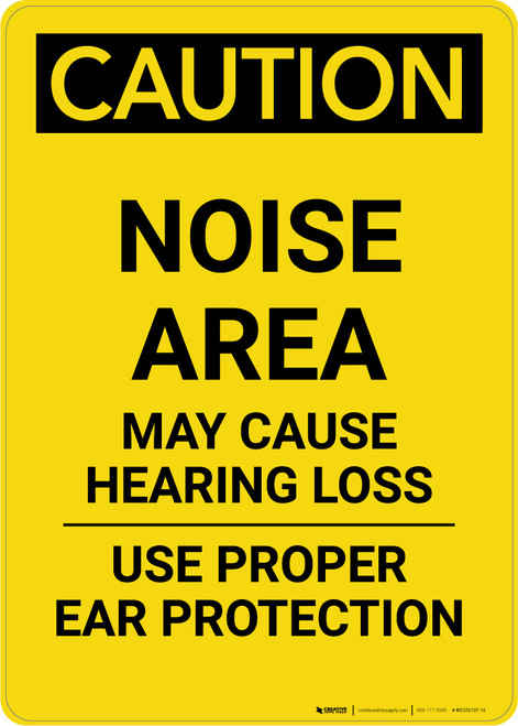 Caution: PPE Noise Area May Cause Hearing Loss Use Hearing Protection - Portrait Wall Sign