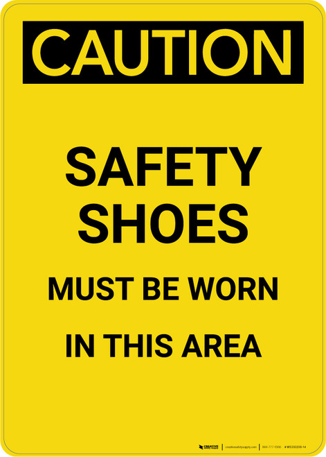 Caution: PPE Safety Shoes Must Be Worn in This Area - Portrait Wall Sign