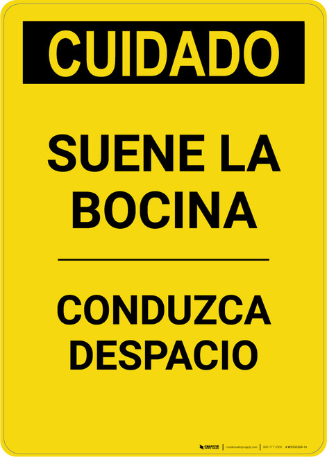 Caution: Sound Horn Spanish - Portrait Wall Sign