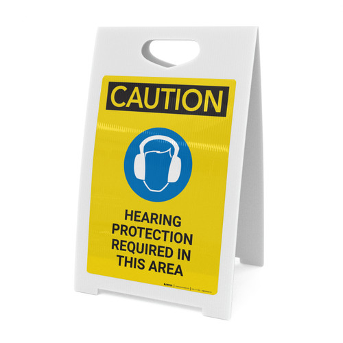 Caution: Hearing Protection Required In Area with Graphic - A-Frame Sign