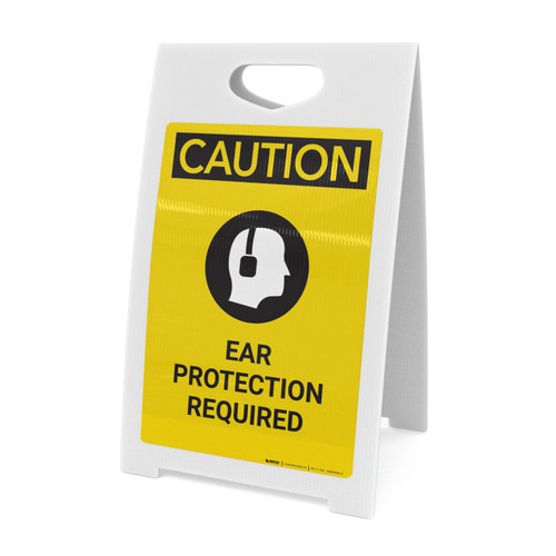 Caution: PPE Ear Protection Required with Graphic - A-Frame Sign