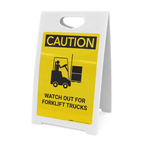 Caution: Watch Out For Forklift Trucks with Graphic - A-Frame Sign