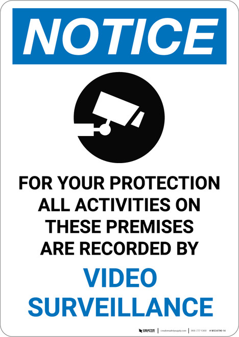 Notice: All Activities Recorded Video Surveillance Video Camera Icon - Portrait Wall Sign