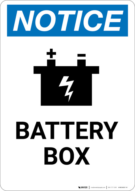 Notice: Battery Box with Icon - Portrait Wall Sign