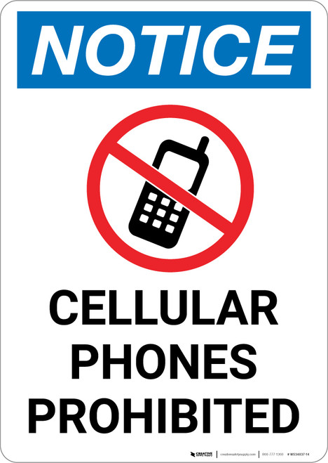 Notice: Cellular Phones Prohibited with Icon - Portrait Wall Sign