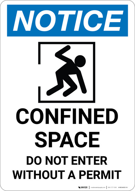 Notice: Confined Space Do Not Enter Without Permit Confined Person Icon - Portrait Wall Sign