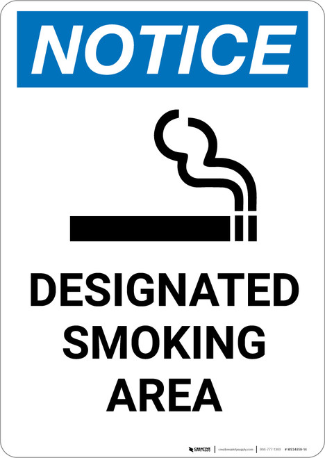 Notice: Designated Smoking Area with Icon - Portrait Wall Sign