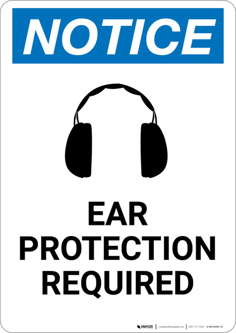 Notice: Ear Protection Required with Icon - Portrait Wall Sign