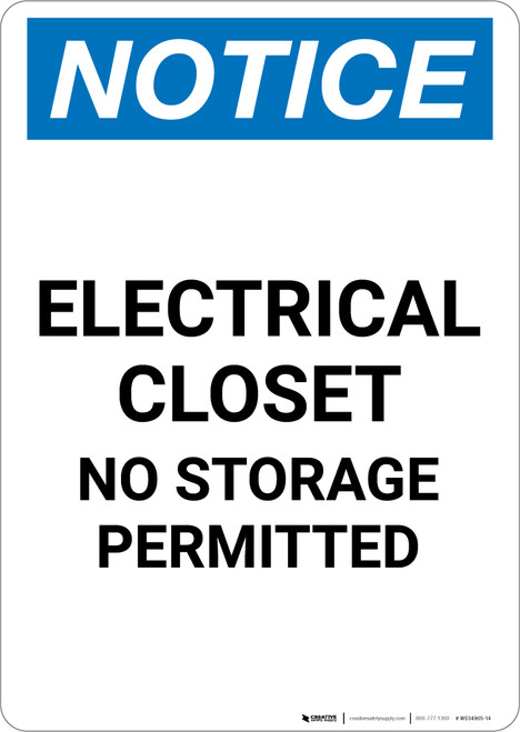 Notice: Electrical Closet No Storage Permitted - Portrait Wall Sign