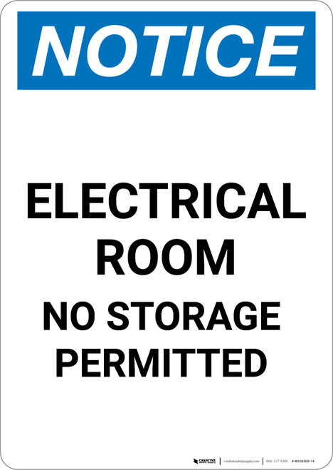 Notice: Electrical Room No Storage Permitted - Portrait Wall Sign