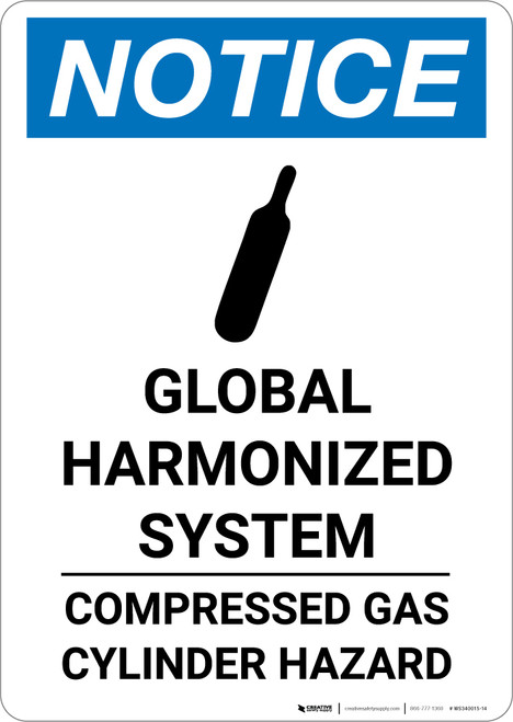 Notice: Global Harmonized System Compressed Gas Cylinder Hazard - Portrait Wall Sign