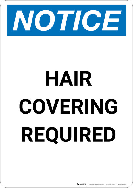 Notice: Hair Covering Required - Portrait Wall Sign