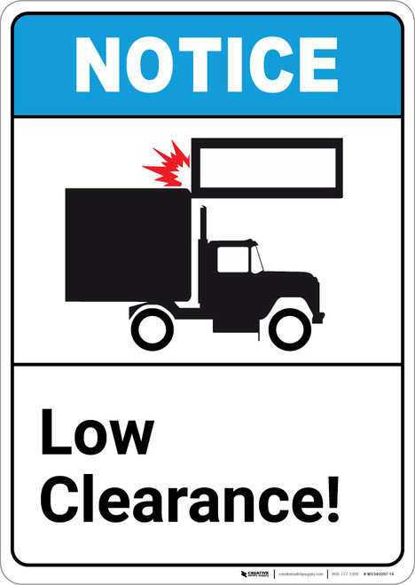 Notice: Low Clearance ANSI with Graphic - Portrait Wall Sign
