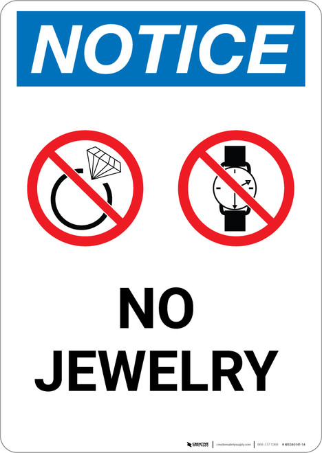 Notice: No Jewelry with Icons - Portrait Wall Sign