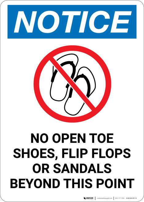Notice: No Open Toe Shoes Flip Flops or Sandals Beyond This Point with Icon - Portrait Wall Sign