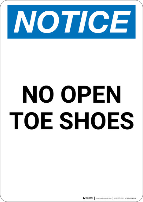 Notice: No Open Toe Shoes - Portrait Wall Sign