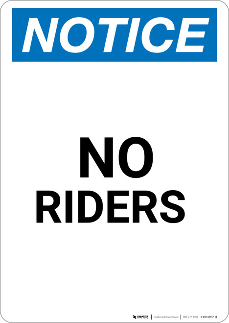 Notice: No Riders - Portrait Wall Sign