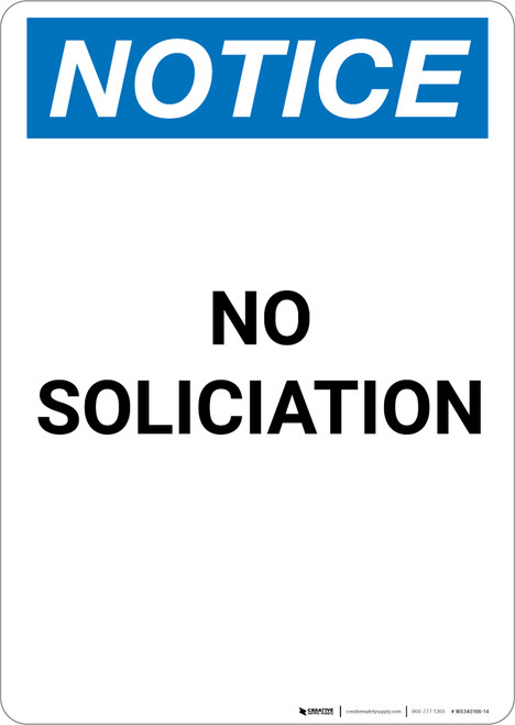 Notice: No Solicitation - Portrait Wall Sign