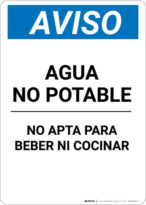 Notice: Non Potable Water Not For Drinking Cooking Spanish - Portrait Wall Sign