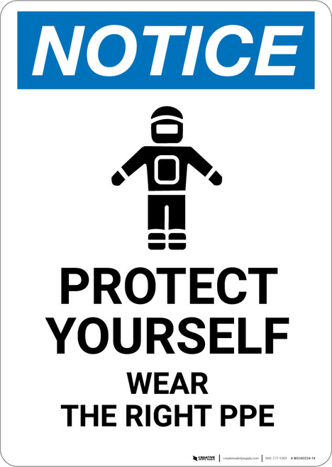 Notice: Protect Yourself Wear PPE with Icon - Portrait Wall Sign