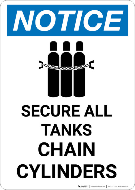 Notice: Secure All Tanks Chain Cylinders with Icon - Portrait Wall Sign