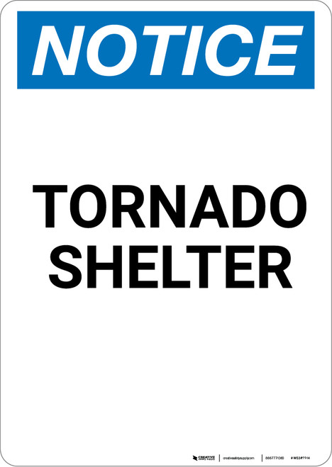 Notice: Tornado Shelter - Portrait Wall Sign