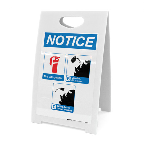 Notice: Fire Extinguisher and Flammable Materials with Icons - A-Frame Sign