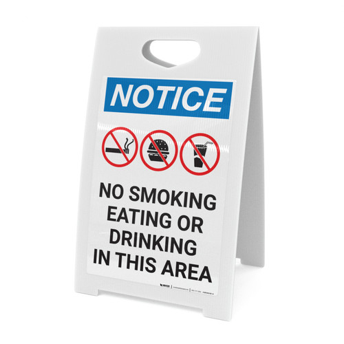 Notice: No Smoking Eating Or Drinking In This Area with Icons - A-Frame Sign