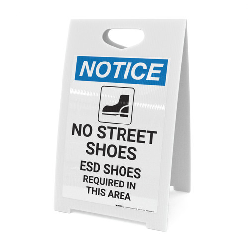 Notice: No Street Shoes ESD Shoes Required with Icon - A-Frame Sign