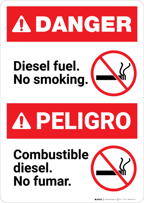 Bilingual Diesel Fuel No Smoking Spanish - Portrait Wall Sign