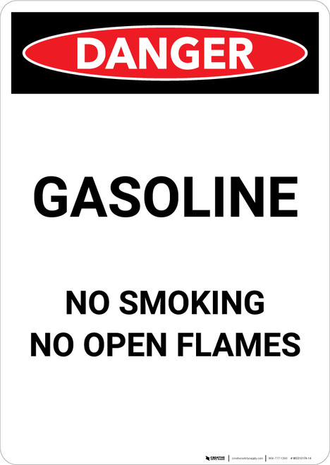 Gasoline - No Open Flame - Portrait Wall Sign