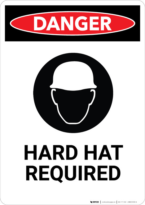 Hard Hat Required with Icon - Portrait Wall Sign