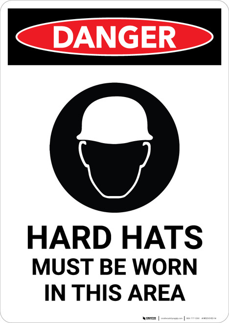 Hard Hats Must Be Worn with Icon - Portrait Wall Sign