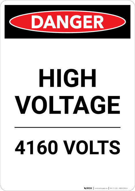 High Voltage 4160 Volts - Portrait Wall Sign