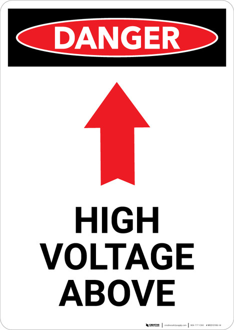 High Voltage Above With Arrow - Portrait Wall Sign