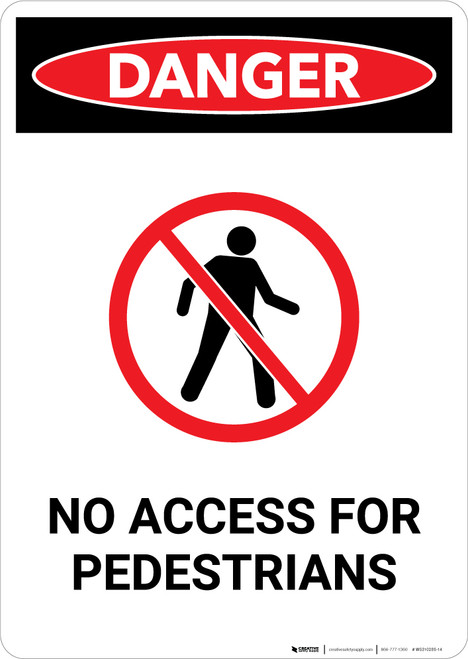 No Access for Pedestrians with Icon - Portrait Wall Sign