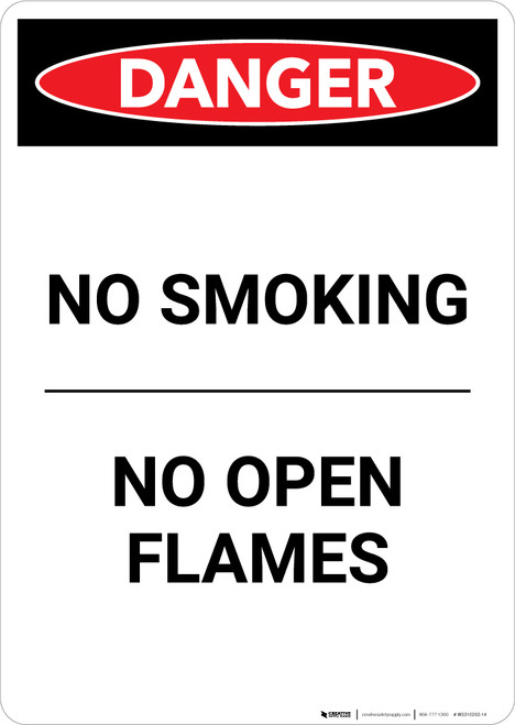 No Smoking No Open Flames - Portrait Wall Sign
