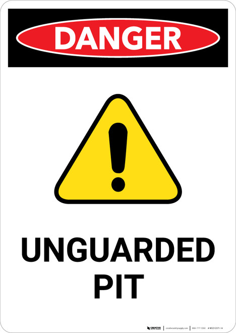 Unguarded Pit with Hazard Icon - Portrait Wall Sign