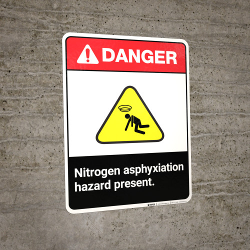Nitrogen Asphyxiation Hazard Present ANSI Portrait Wall Sign