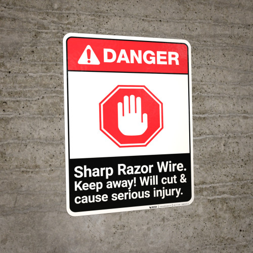 Sharp Razor Wire ANSI - Portrait Wall Sign