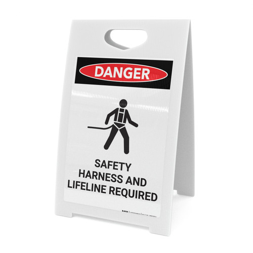 Safety Harness and Lifeline Required with Icon - A-Frame Sign