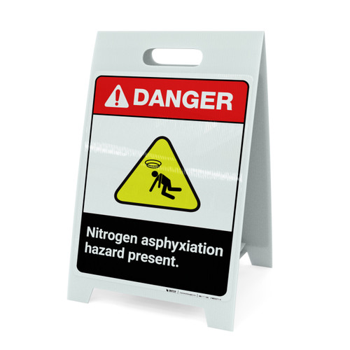 Nitrogen Asphyxiation Hazard Present ANSI - A-Frame Sign