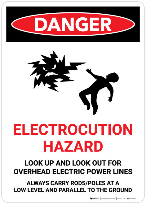 Danger: Electrocution Hazard Look Up/Out for Overhead Power Lines Portrait