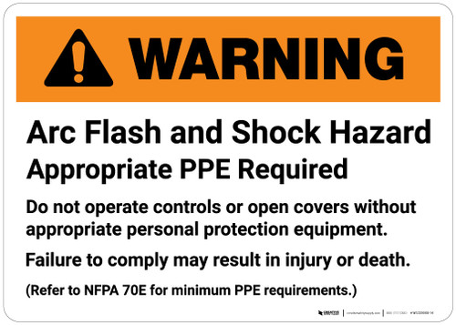 Warning: Arc Flash and Shock Hazard - Appropriate PPE Required Landscape