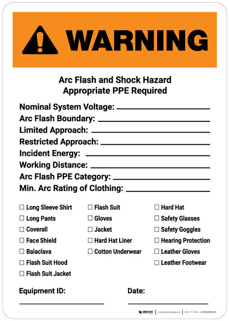 Warning: Arc Flash and Shock Hazard PPE Checklist Portrait